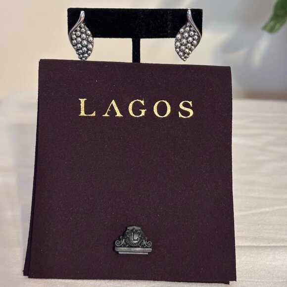 Beautiful Lagos Caviar Sterling Silver Earrings (925) with Lagos pouch - Picture 2 of 16